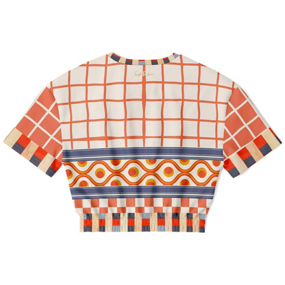 Coral Reef Secret Society Windowpane Plaid Eco-Poly Short Sleeve Cropped Pullover
