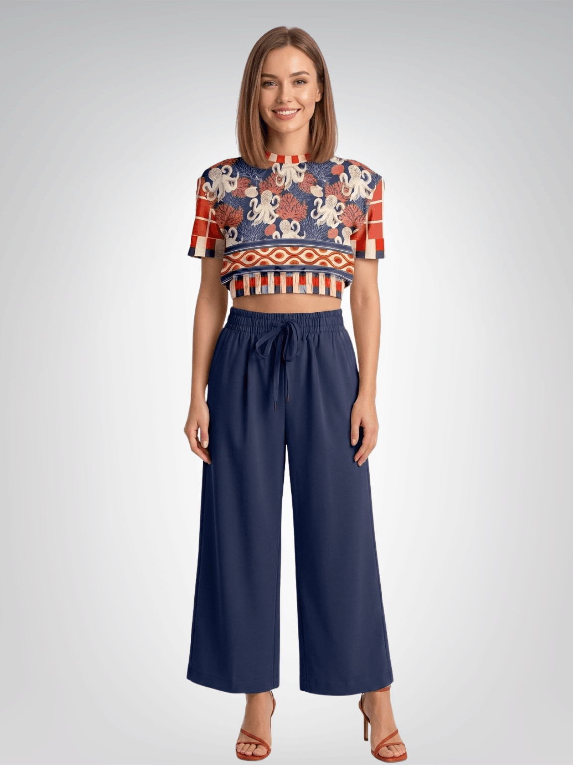 Coral Reef Secret Society Eco-Poly Short Sleeve Cropped Pullover