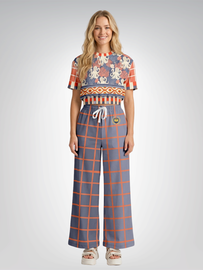 Coral Reef Secret Society Purple Windowpane Eco-Poly Wide Leg Pants