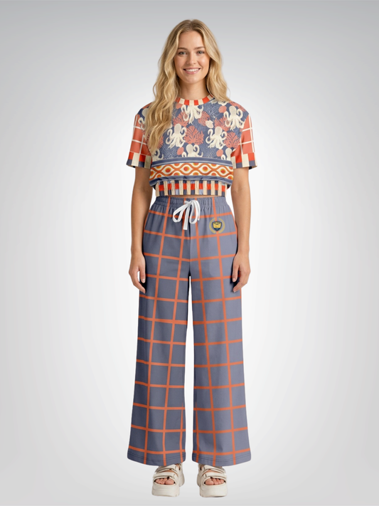 Coral Reef Secret Society Purple Windowpane Eco-Poly Wide Leg Pants