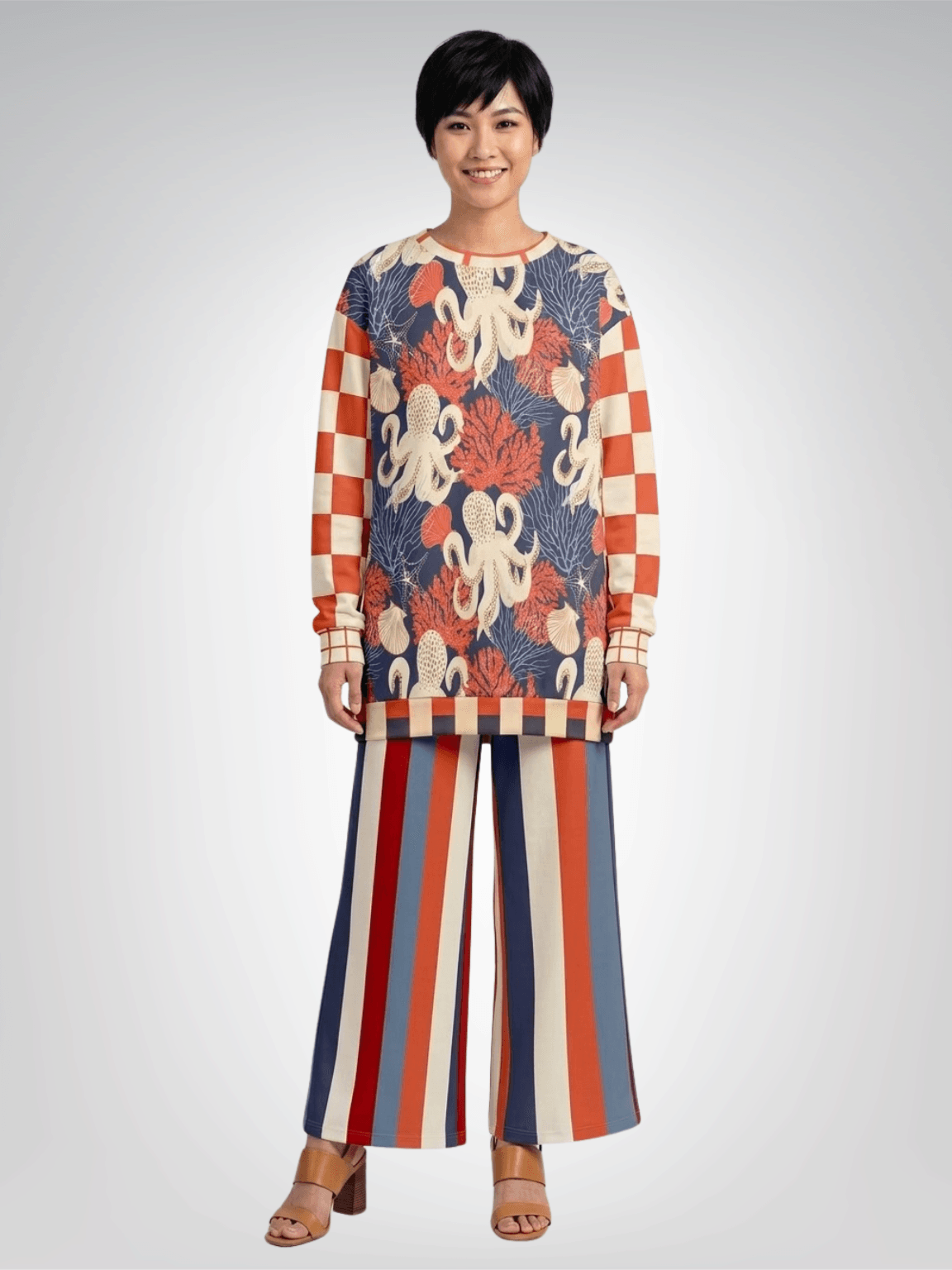 Coral Reef Coastal Stripe Eco-Poly Wide Leg Pants