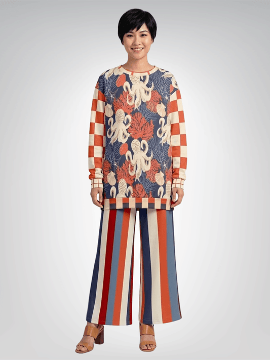 Coral Reef Coastal Stripe Eco-Poly Wide Leg Pants
