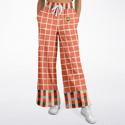 Coral Reef Windowpane Plaid Eco-Poly Wide Leg Pants