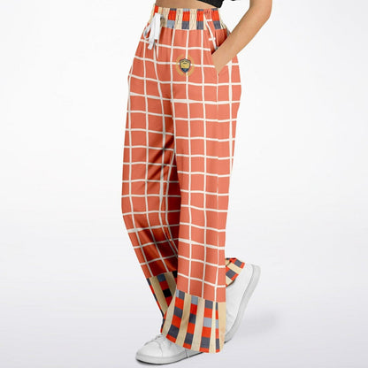 Coral Reef Windowpane Plaid Eco-Poly Wide Leg Pants