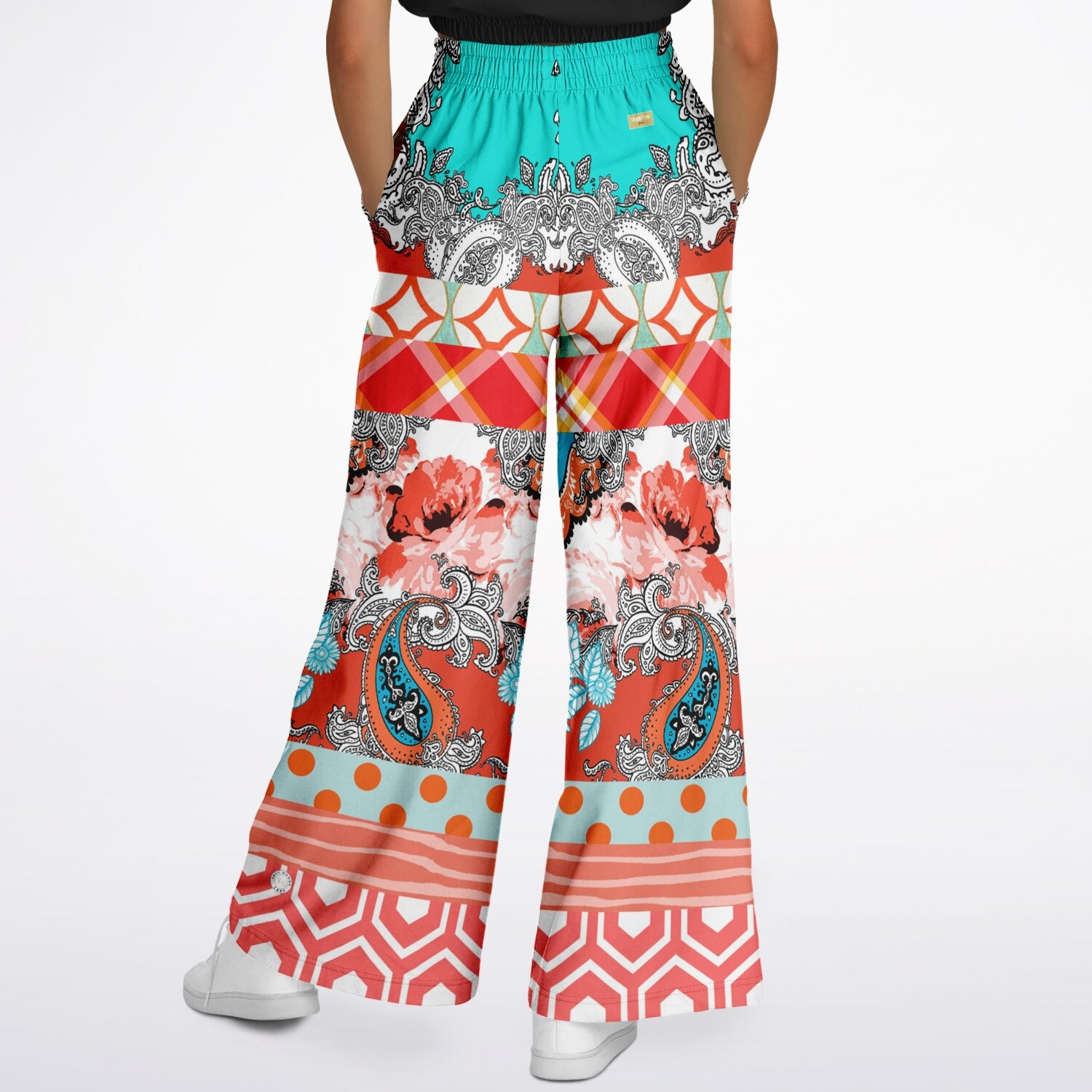 Coral Springs Boho Paisley Patchwork Eco-Poly Patchwork Wide Leg Pants
