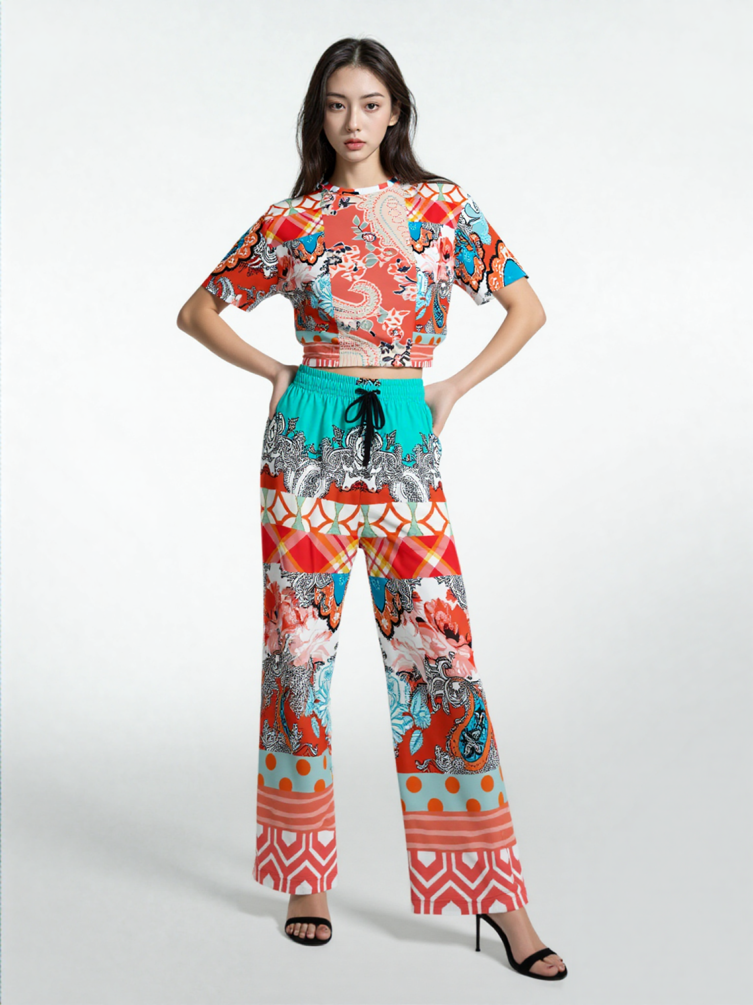 Coral Springs Hippie Patchwork Eco-Poly Patchwork Wide Leg Pants