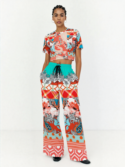 Coral Springs Hippie Patchwork Eco-Poly Patchwork Wide Leg Pants