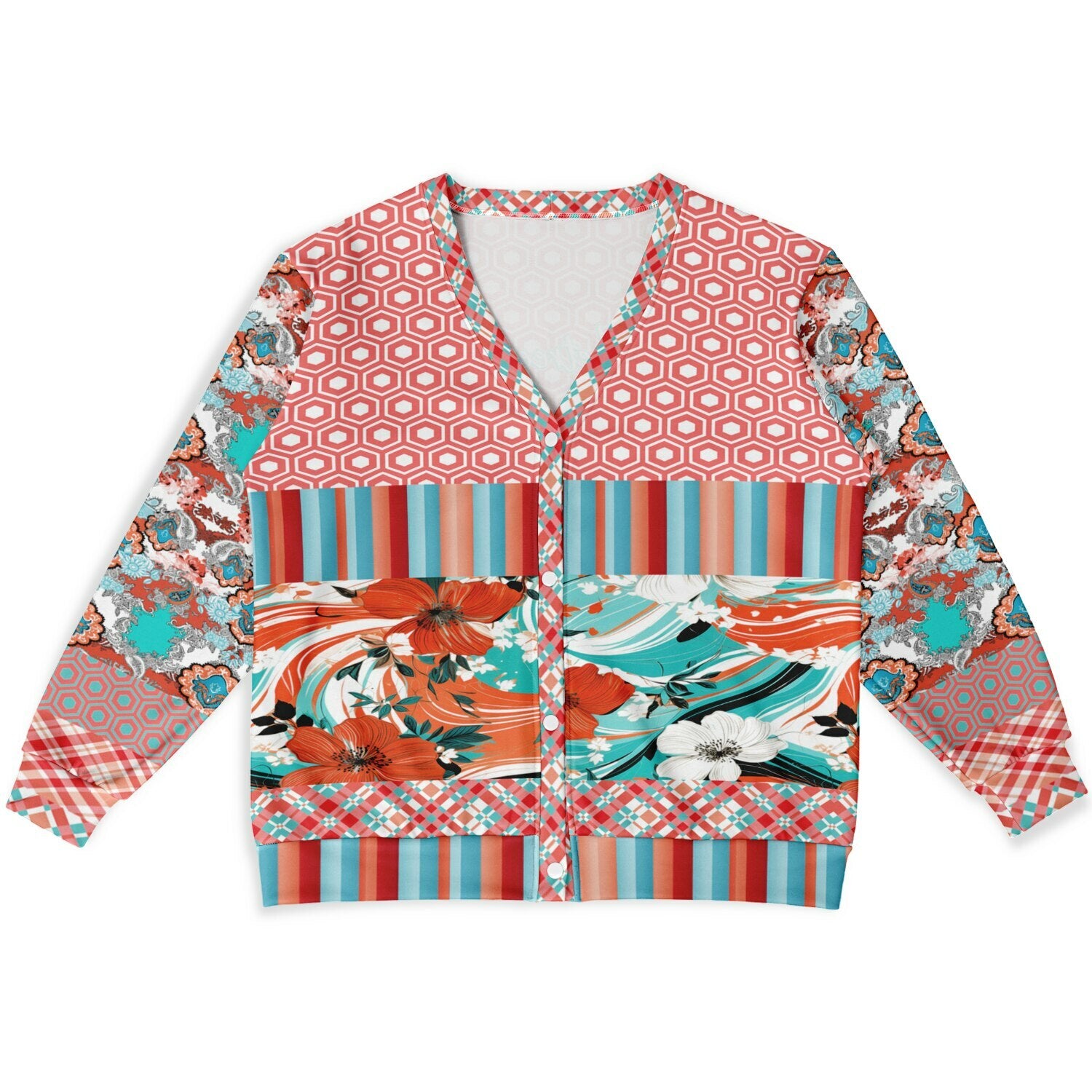 Coral Springs Abstract Paisley Patchwork Heavyweight Unisex Cardigan