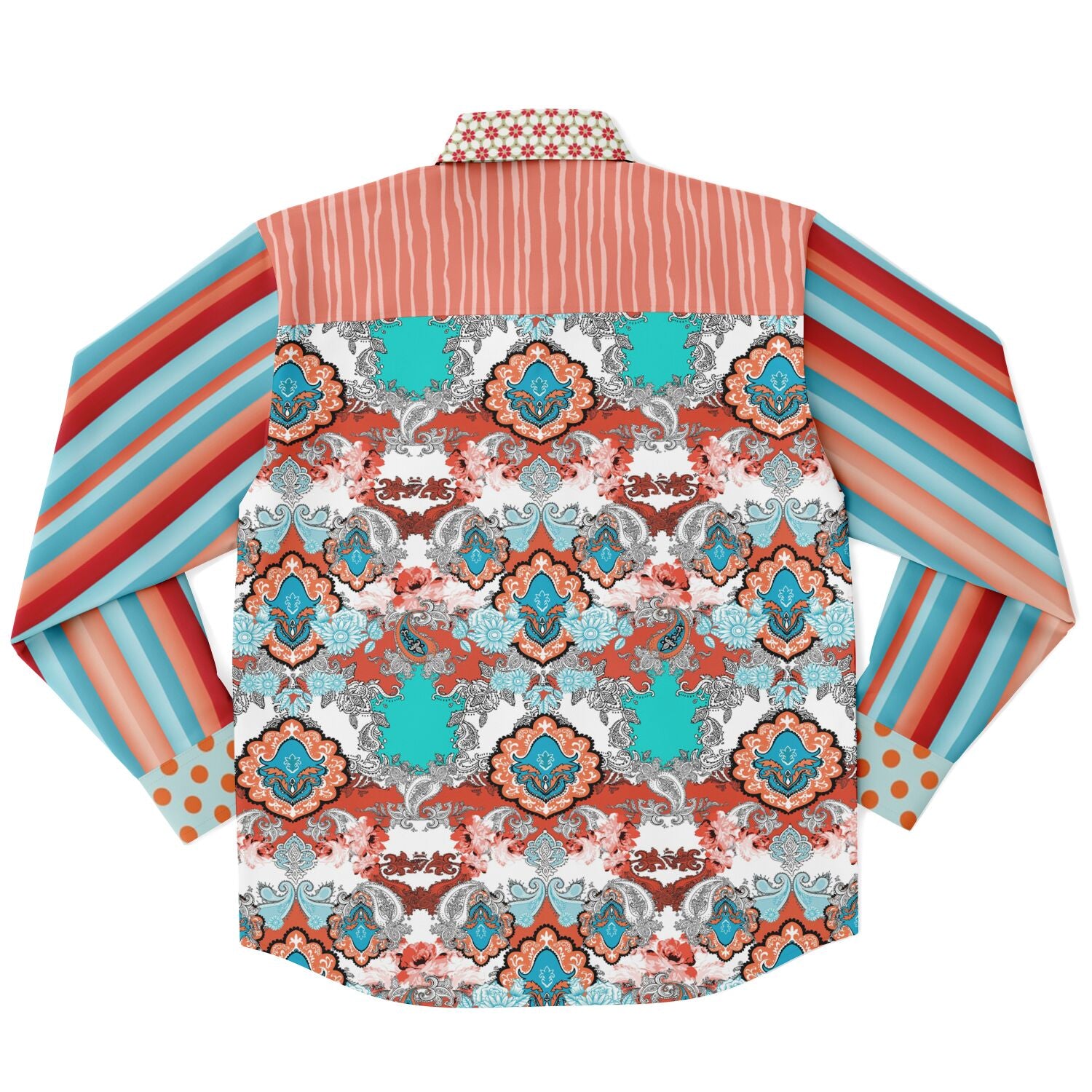 Coral Springs Retro Plaid Geo Patchwork Long Sleeve Button Down Shirt