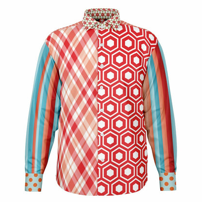 Coral Springs Retro Plaid Geo Patchwork Long Sleeve Button Down Shirt
