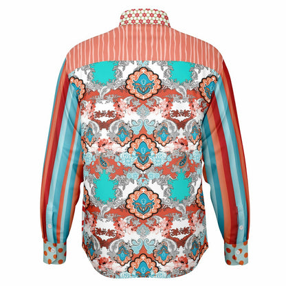 Coral Springs Retro Plaid Geo Patchwork Long Sleeve Button Down Shirt