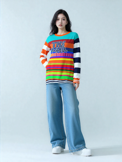 Crazy Dayglo Static Rugby Stripe THS Logo Unisex Sweatshirt (Gold Label)