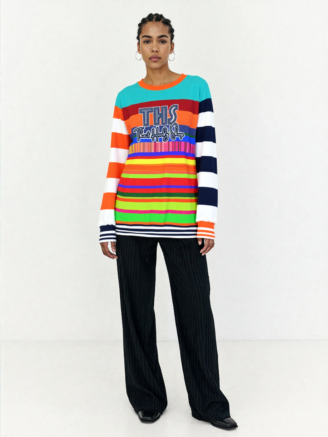 Crazy Dayglo Static Rugby Stripe THS Logo Unisex Sweatshirt (Gold Label)