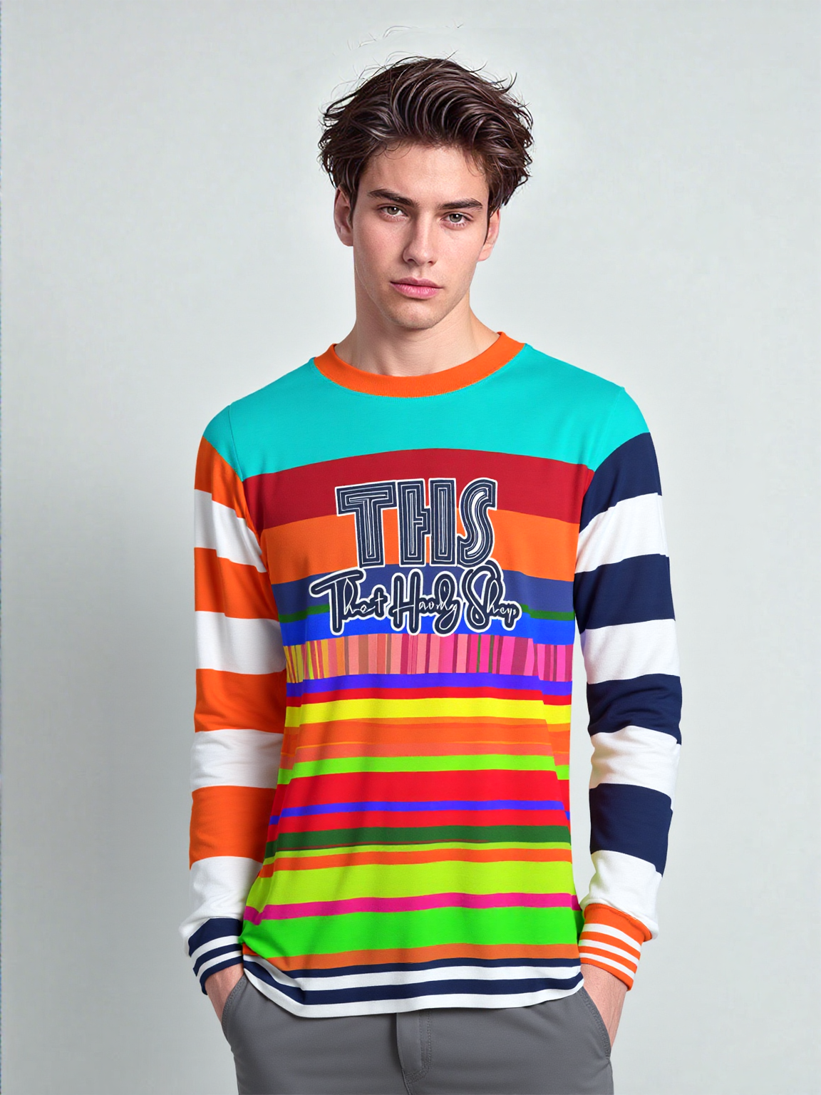 Crazy Dayglo Static Rugby Stripe THS Logo Unisex Sweatshirt (Gold Label)
