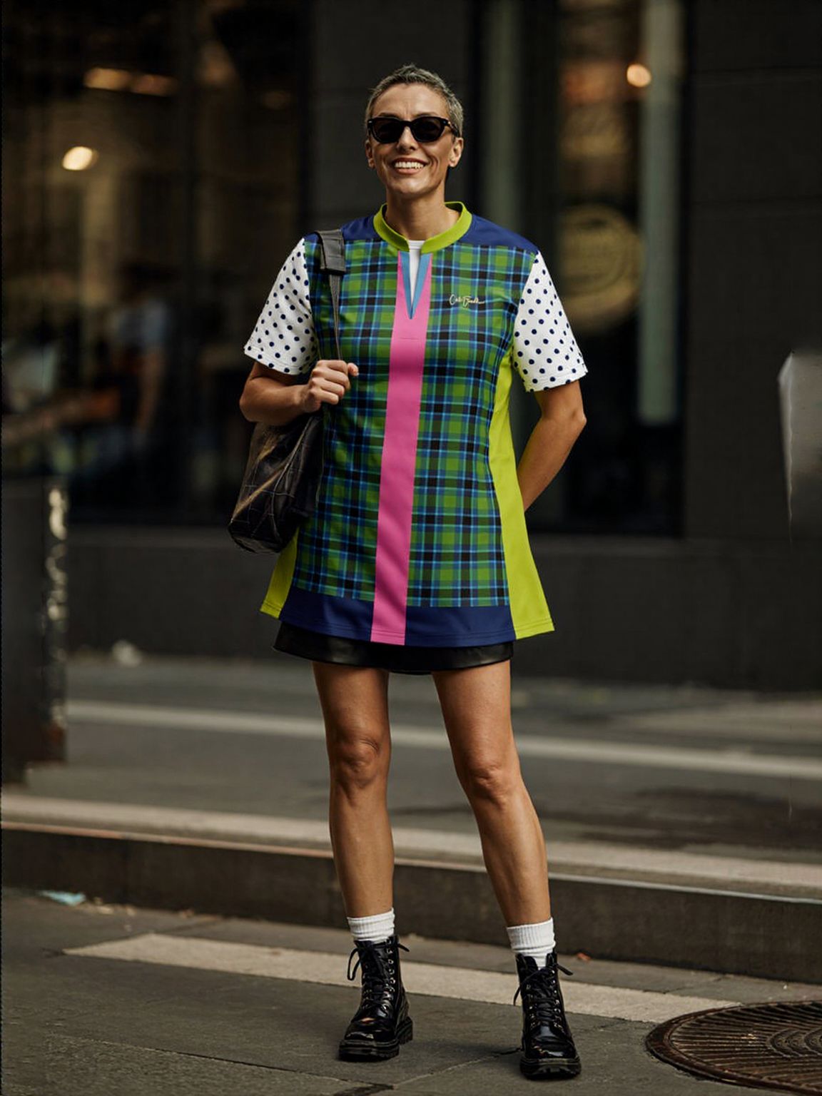 Criss Cross Golf in Green Tartan Plaid Mandarin Collar Ladies Golf Polo Jersey