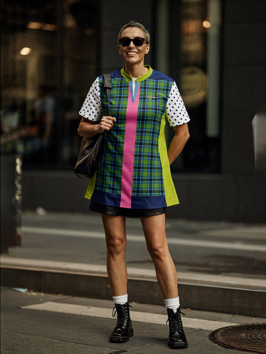 Criss Cross Golf in Green Tartan Plaid Mandarin Collar Ladies Golf Polo Jersey