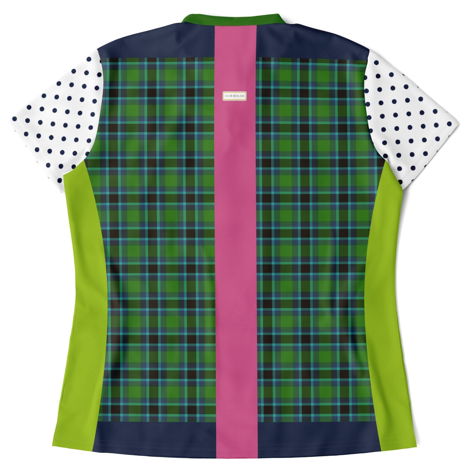Criss Cross Golf in Green Tartan Plaid Mandarin Collar Ladies Golf Polo Jersey