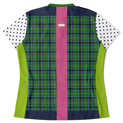Criss Cross Golf in Green Tartan Plaid Mandarin Collar Ladies Golf Polo Jersey