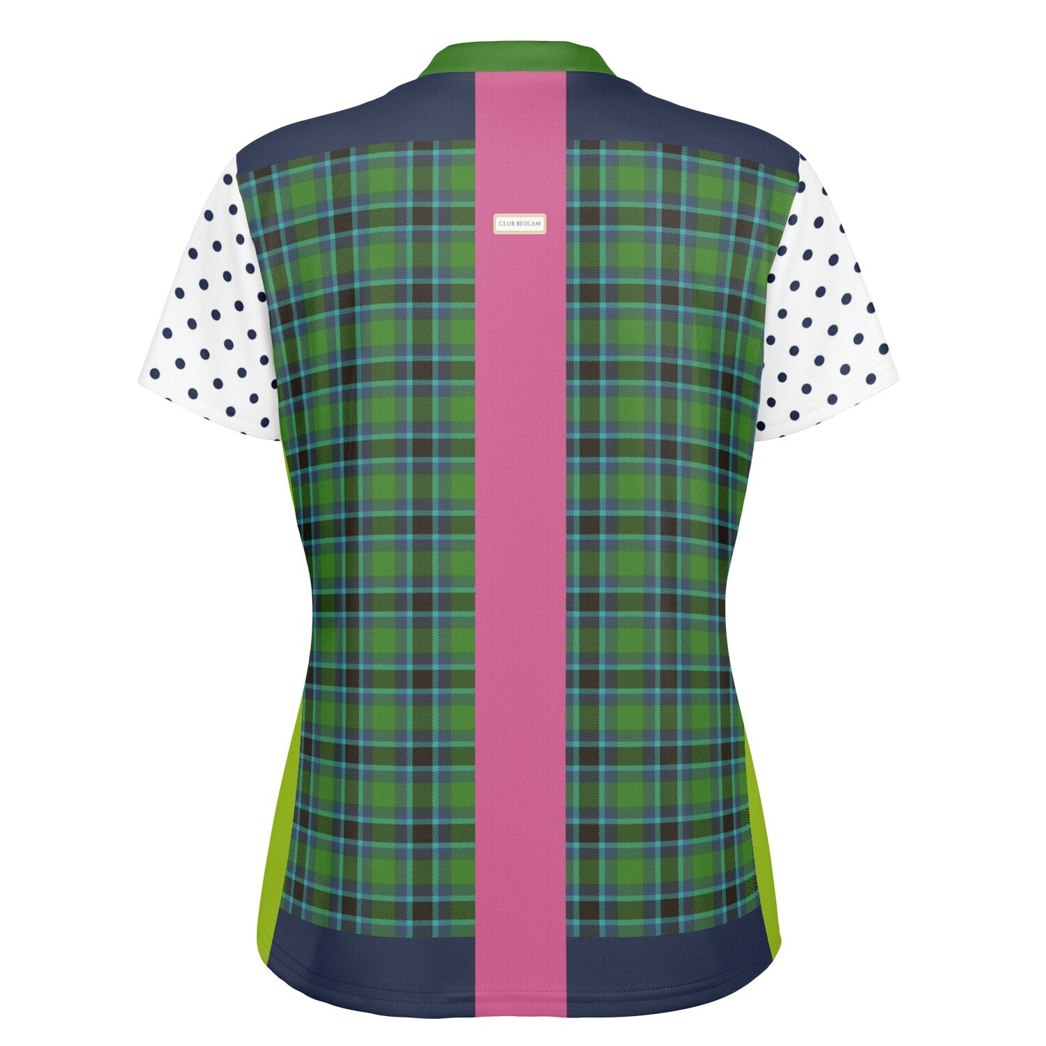 Criss Cross Golf in Green Tartan Plaid Mandarin Collar Ladies Golf Polo Jersey