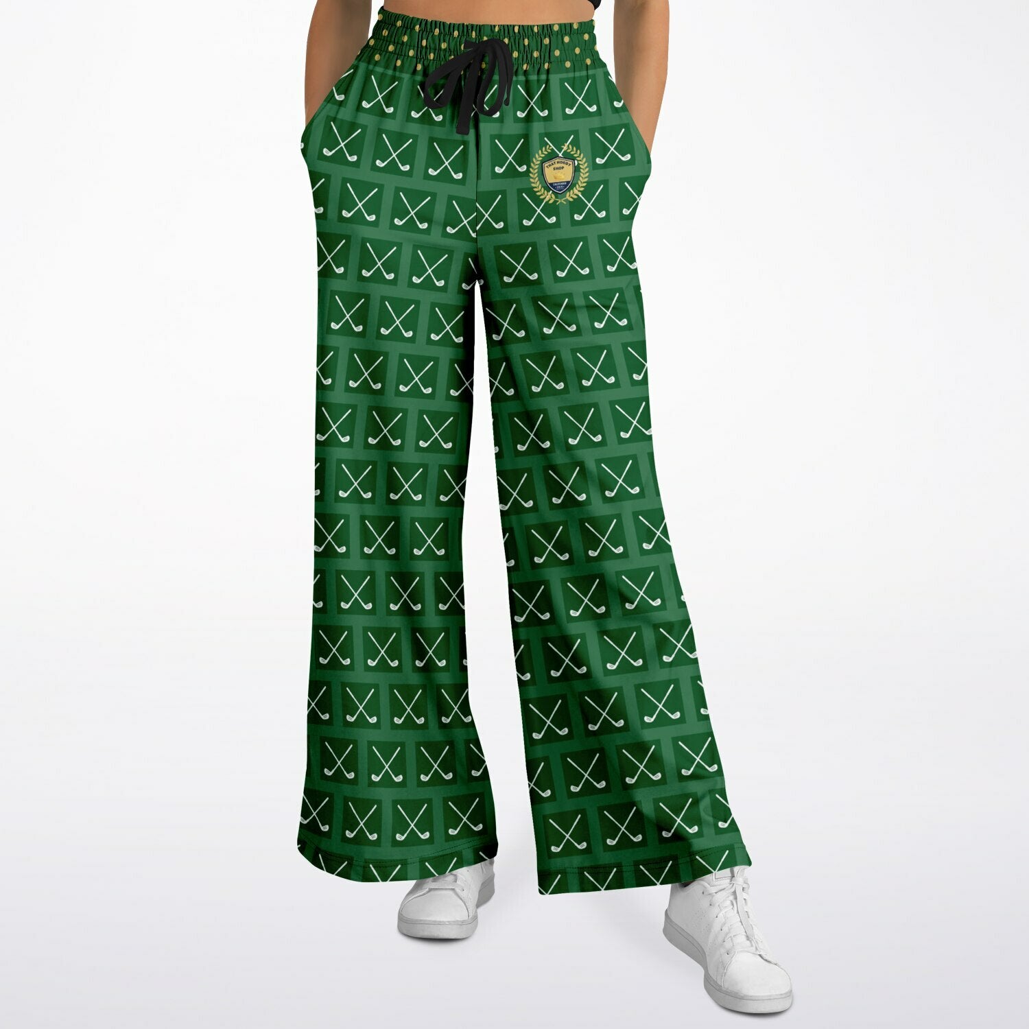 Criss Cross Golf in Green Eco-Poly Wide Leg Pants
