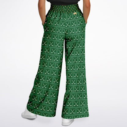 Criss Cross Golf in Green Eco-Poly Wide Leg Pants