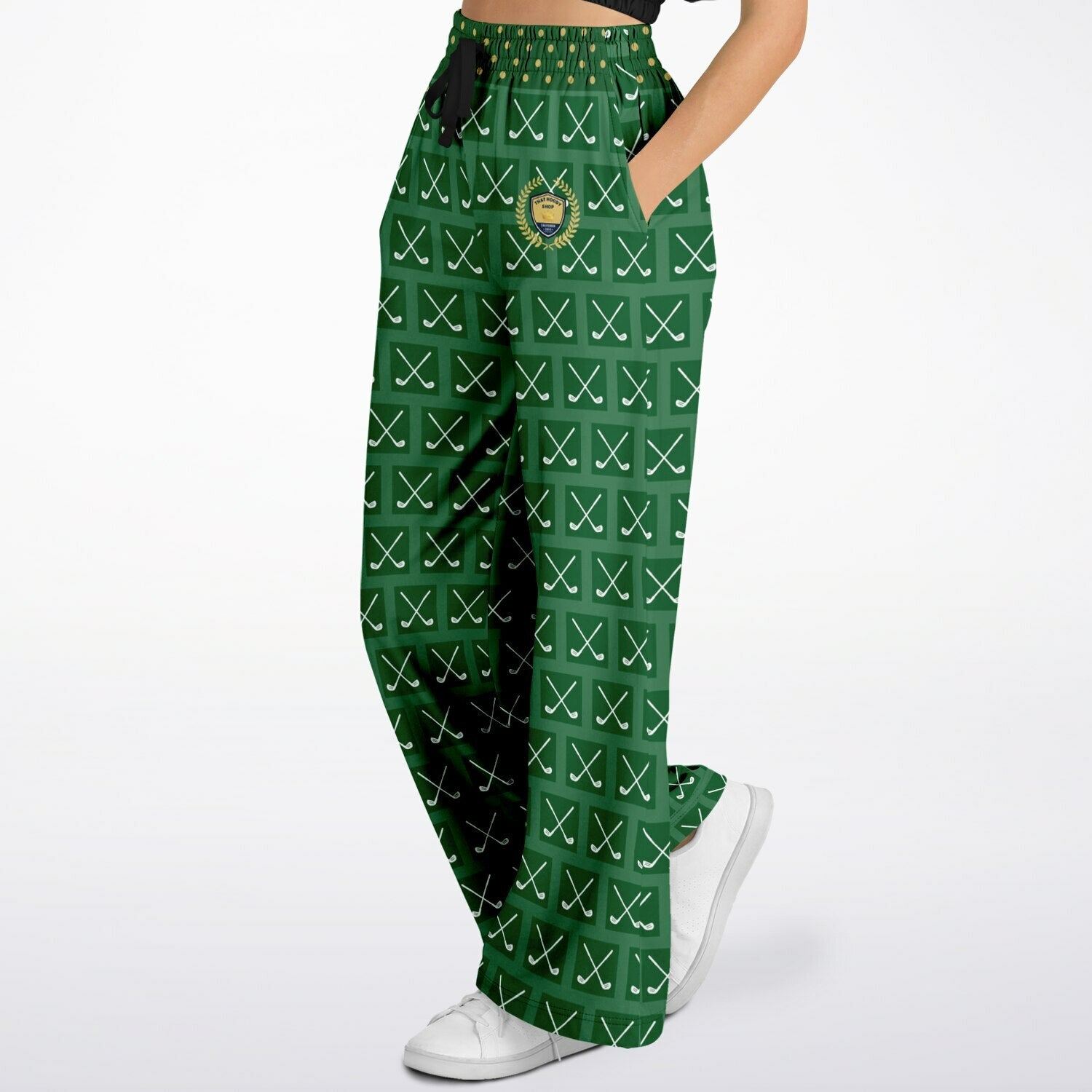 Criss Cross Golf in Green Eco-Poly Wide Leg Pants