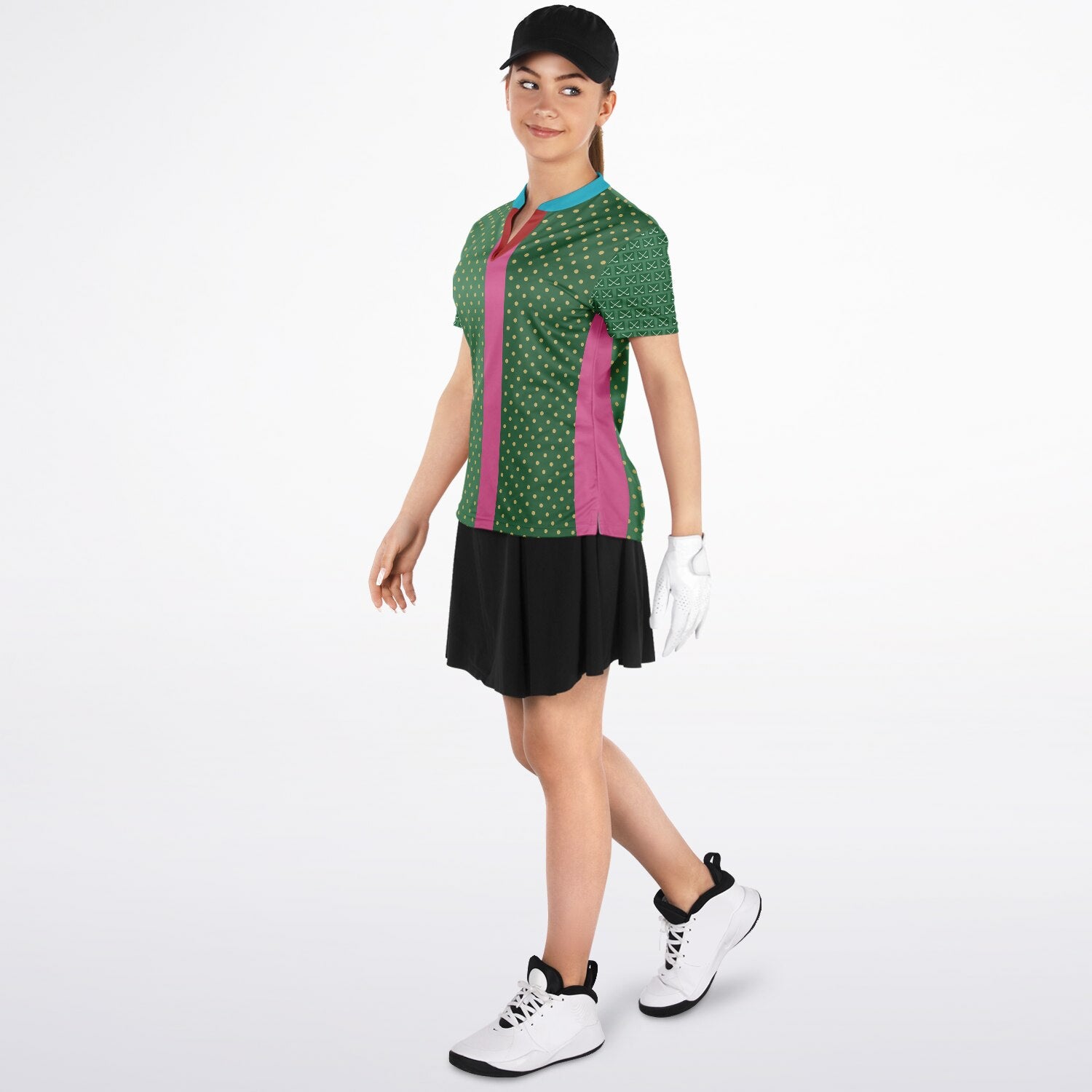 Criss Cross Golf in Green Mandarin Collar Ladies Golf Polo Jersey