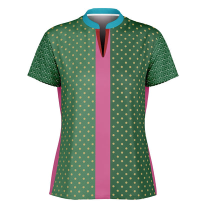 Criss Cross Golf in Green Mandarin Collar Ladies Golf Polo Jersey