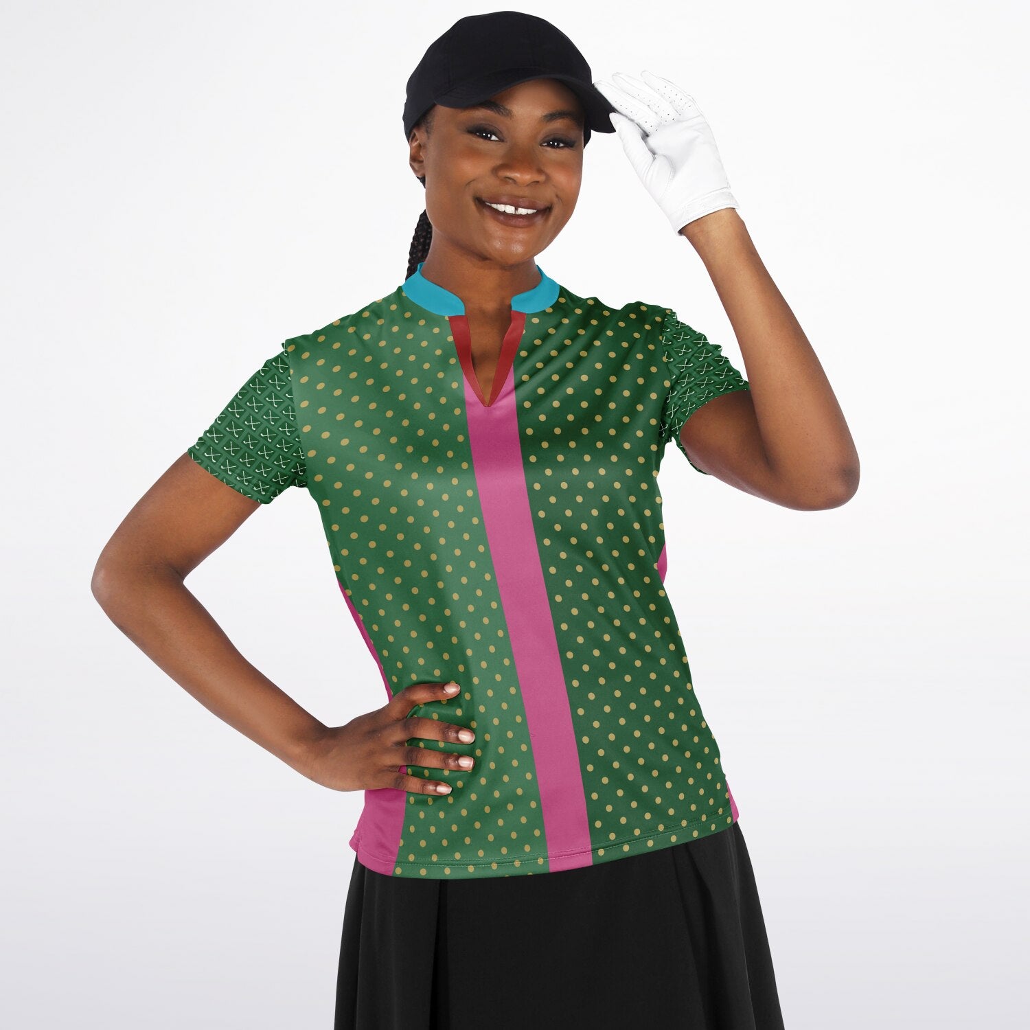 Criss Cross Golf in Green Mandarin Collar Ladies Golf Polo Jersey