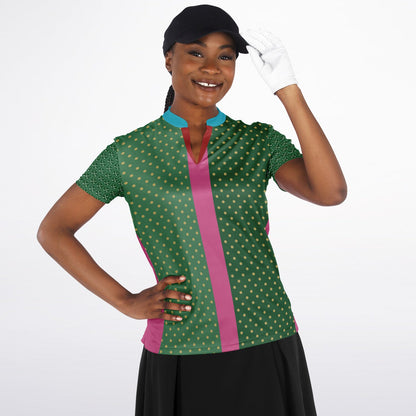 Criss Cross Golf in Green Mandarin Collar Ladies Golf Polo Jersey