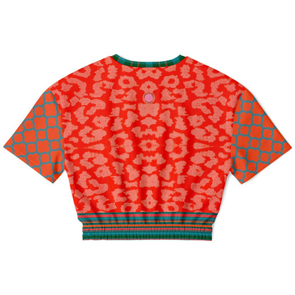 Zen Blossom in Orange and Green Asian Floral Eco-Poly Cropped Pullover