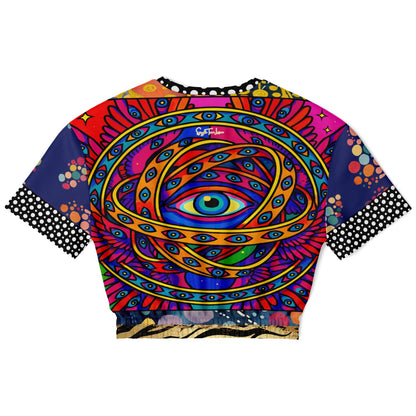 My Friend the Ophanim - Angel in Pop Art Eco-Poly Short Sleeve Cropped Pullover
