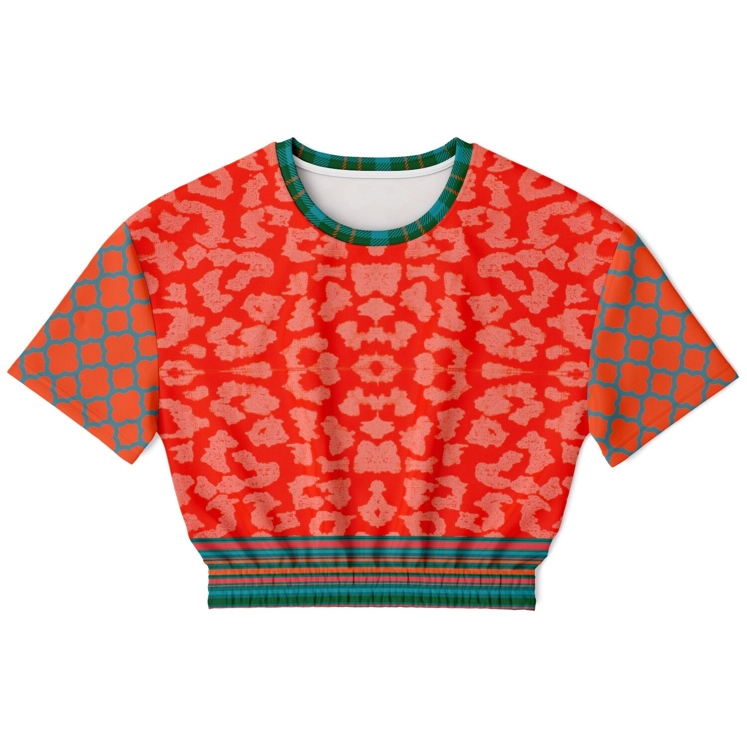 Zen Blossom in Orange and Green Asian Floral Eco-Poly Cropped Pullover