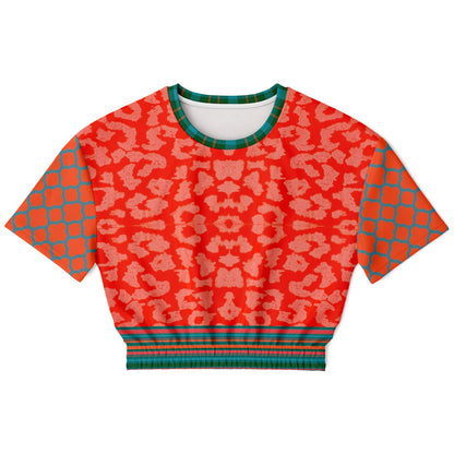 Zen Blossom in Orange and Green Asian Floral Eco-Poly Cropped Pullover