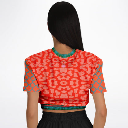 Zen Blossom in Orange and Green Asian Floral Eco-Poly Cropped Pullover