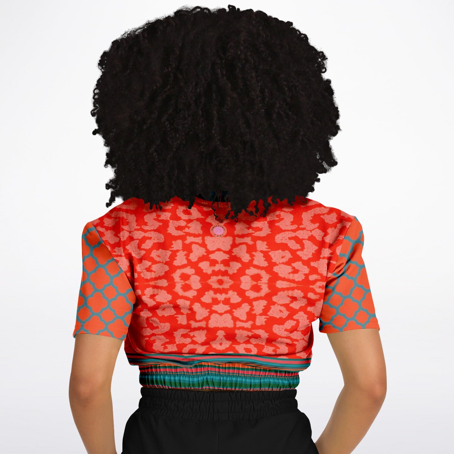 Zen Blossom in Orange and Green Asian Floral Eco-Poly Cropped Pullover