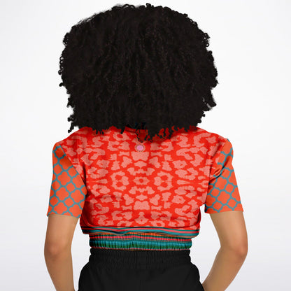 Zen Blossom in Orange and Green Asian Floral Eco-Poly Cropped Pullover