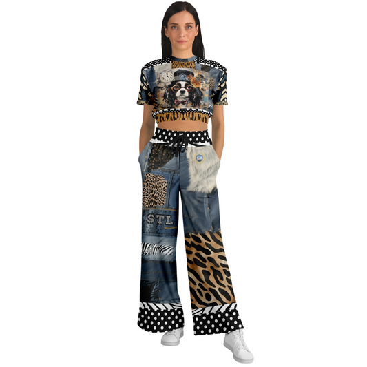 Wild Denim Patchwork Haberdashery Eco-Poly Wide Leg Pants
