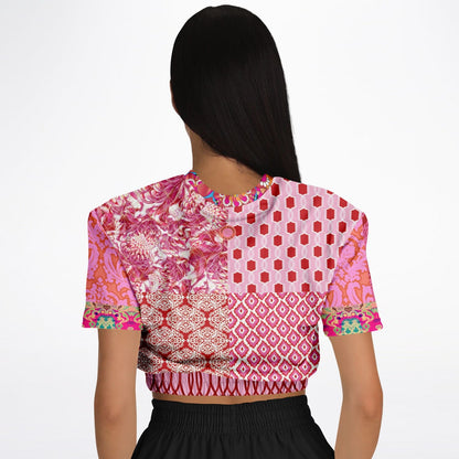 Gypsy Beat Pink Patchwork Eco-Poly Short Sleeve Cropped Pullover