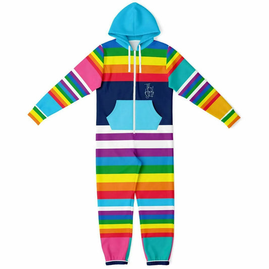 Blue Horizon Rainbow Stripe Unisex Fleece Romper