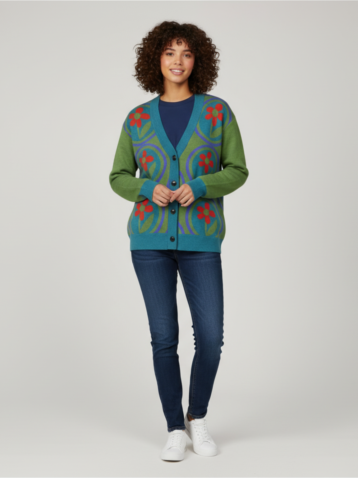 Daisies on Me in Green Knitted Cardigan