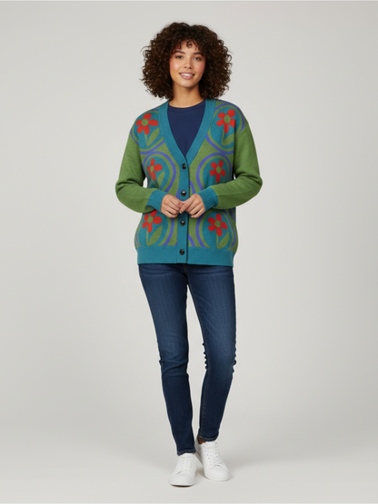 Daisies on Me in Green Knitted Cardigan