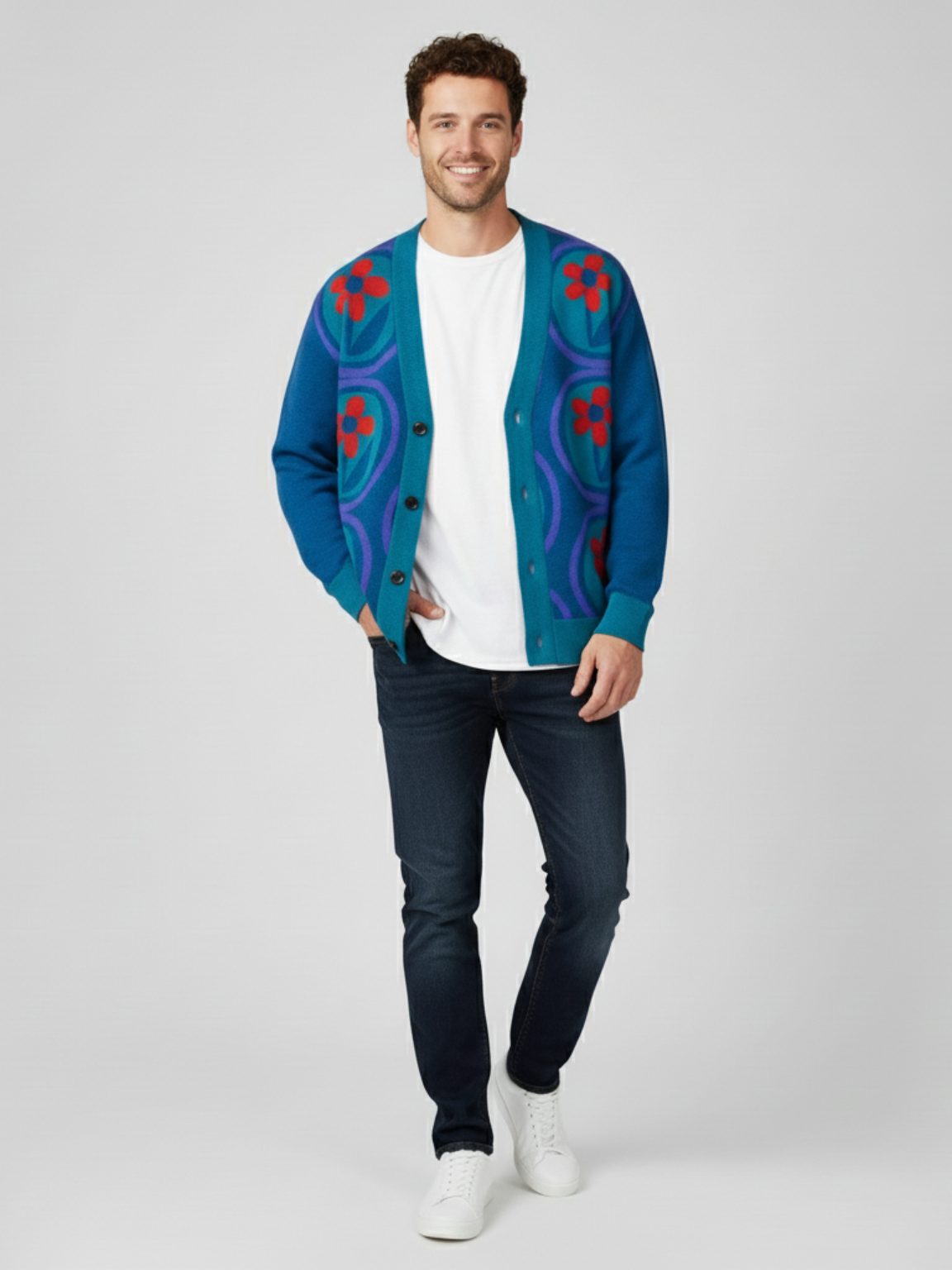 Daisies on Me in Royal Blue Knitted Cardigan