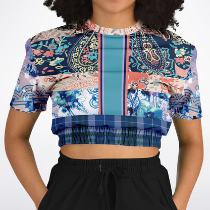 Dolores Park Paisley Plaid Eco-Poly Short Sleeve Cropped Pullover