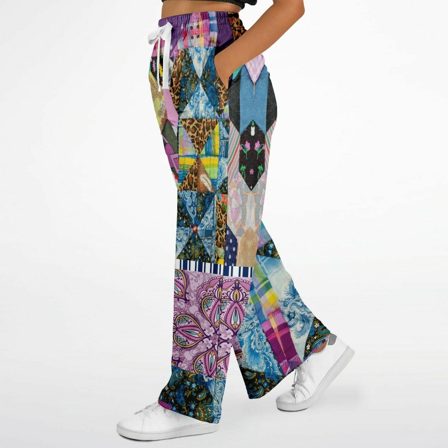 Gypsy Queen Juxtapose Purple Patchwork Quilt Eco-Poly Wide Leg Pants