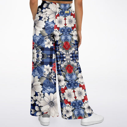 Blue Fashionista Floral Plaid Eco-Poly Wide Leg Pants