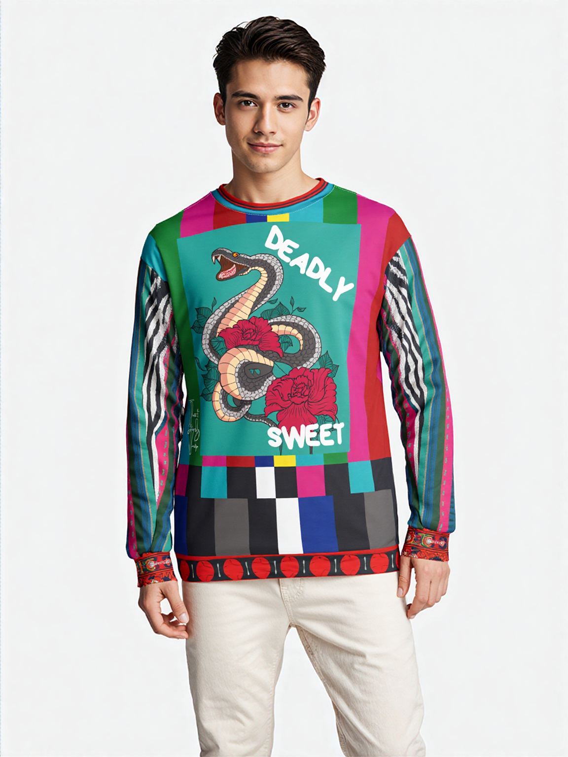 Deadly Sweet Snake Bite Floral Tattoo Art Unisex Sweatshirt (Gold Label)