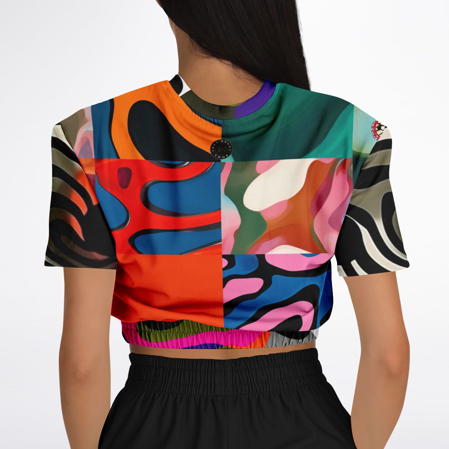 Wowzer Zowzer Animal Print Patchwork Eco-Poly Cropped Short Sleeve Pullover