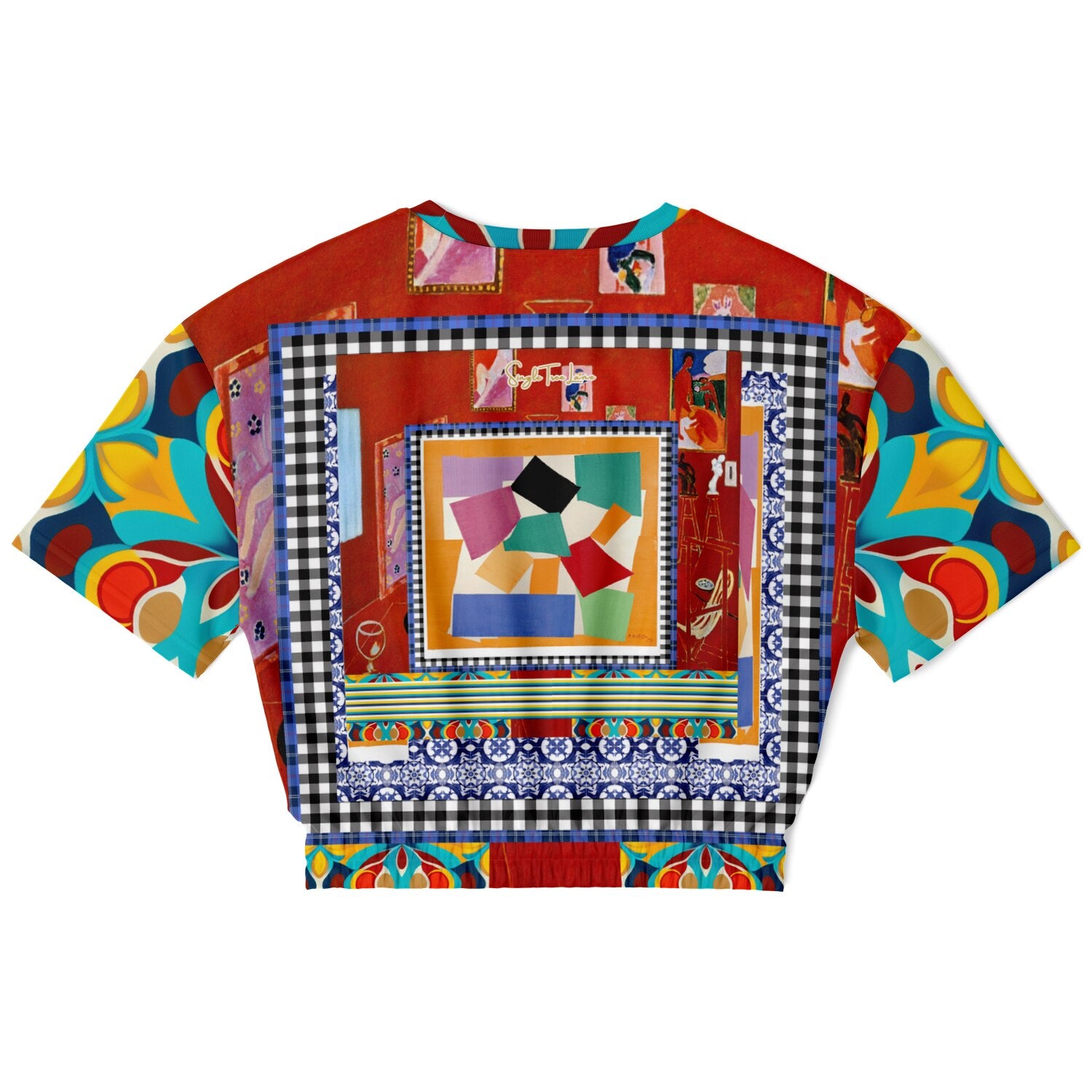 Decorative Figure in Ornamental Tavira Eco-Poly Short Sleeve Cropped Pullover