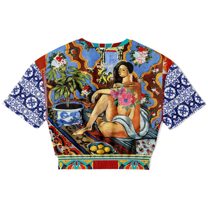 Decorative Figure in Ornamental Eco-Poly Short Sleeve Cropped Pullover